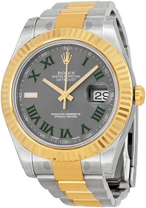 Rolex Datejust II 41mm Grey Roman Dial Gold Bezel Men's Watch 116333