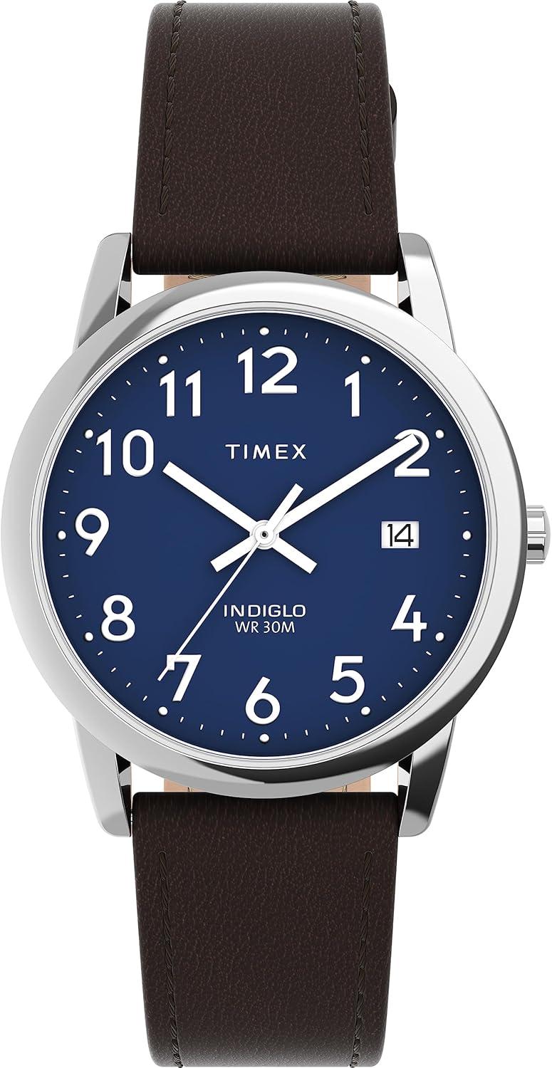 Timex Men's Easy Reader 35mm Watch - Black Strap Blue Dial Silver-Tone Case