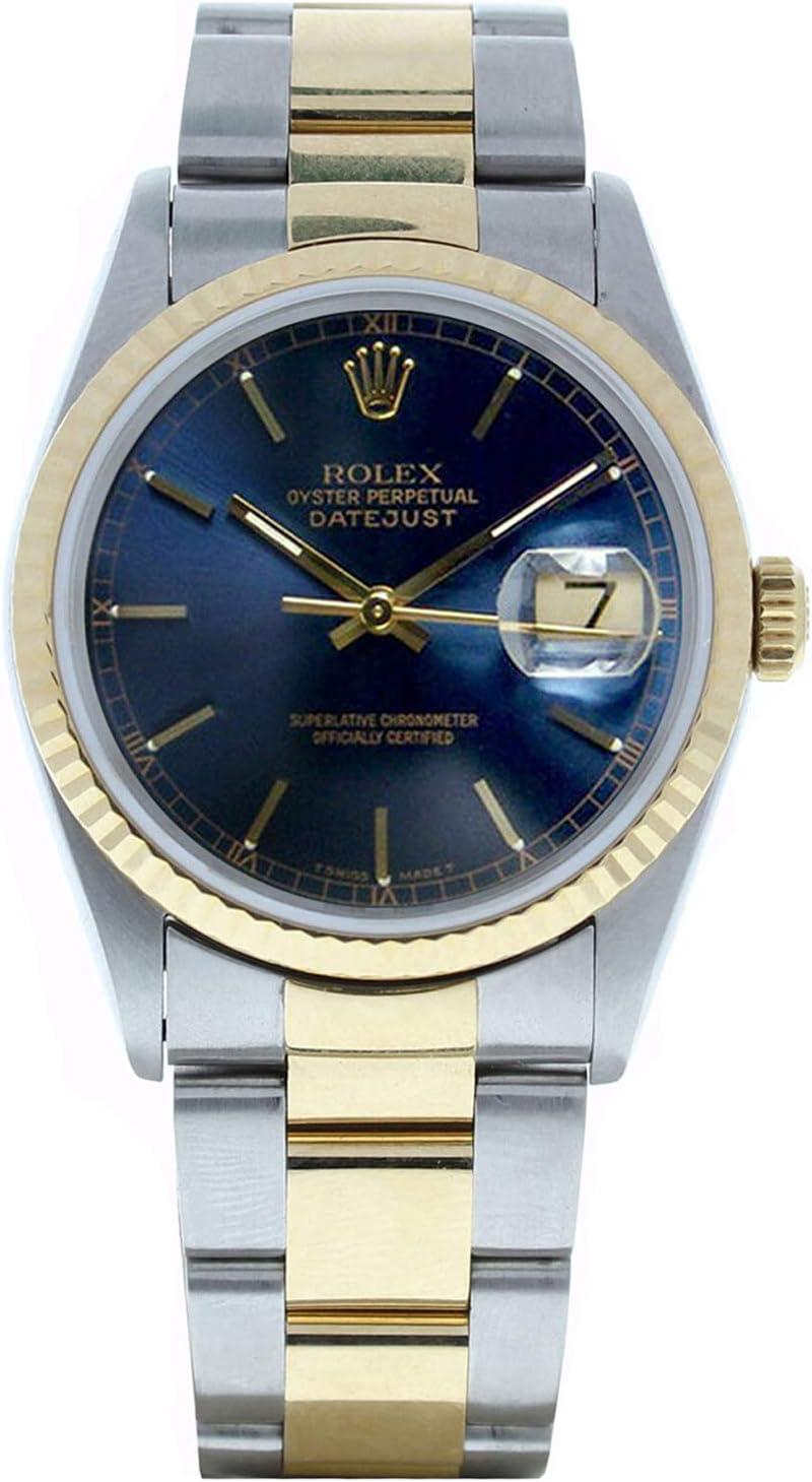 Rolex Men's Datejust Model 16233 Steel & 18k Gold Oyster Band Blue Stick Dial