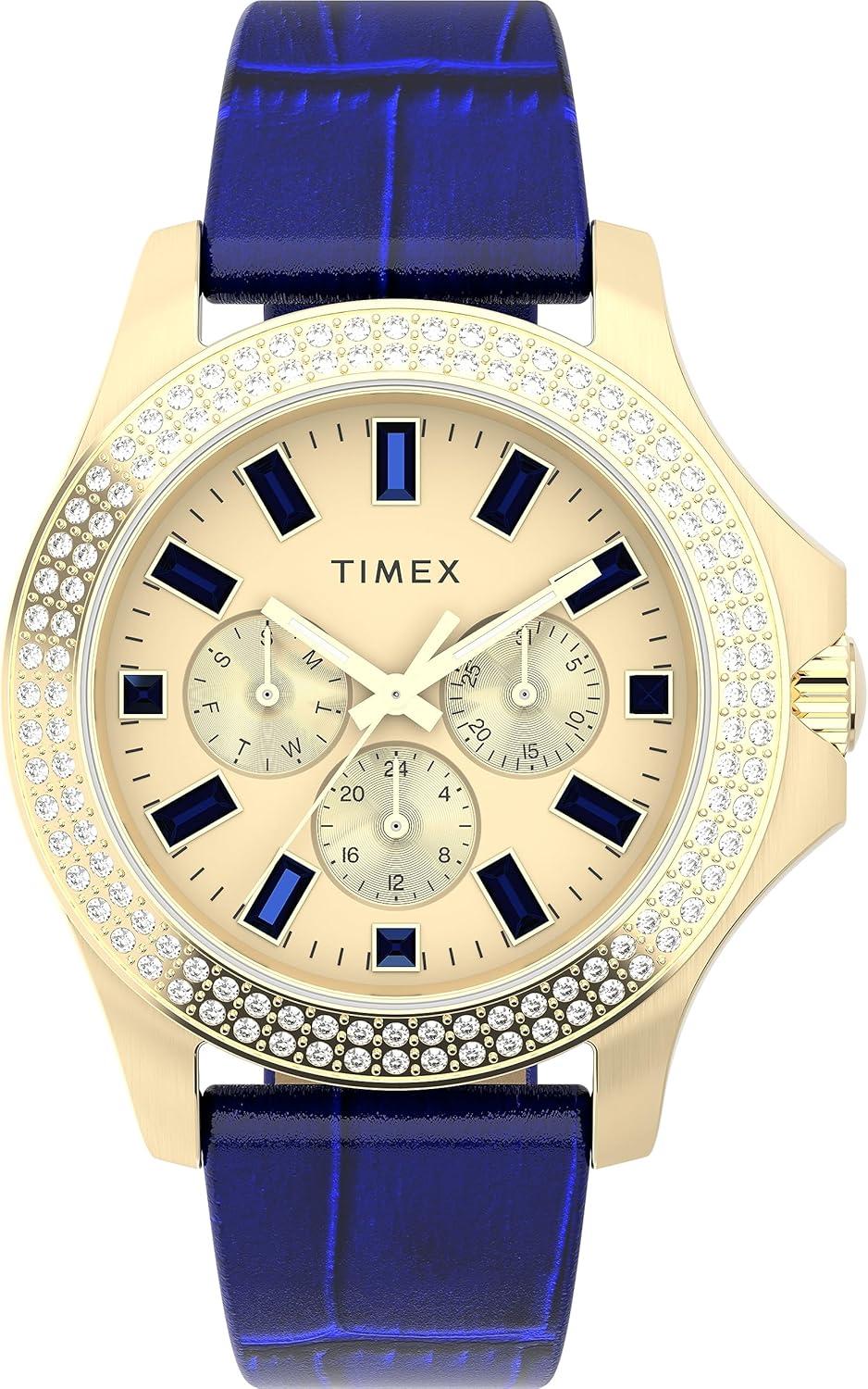 Timex Women's Kaia 40mm Watch - Blue Strap Gold-Tone Dial Gold-Tone Case
