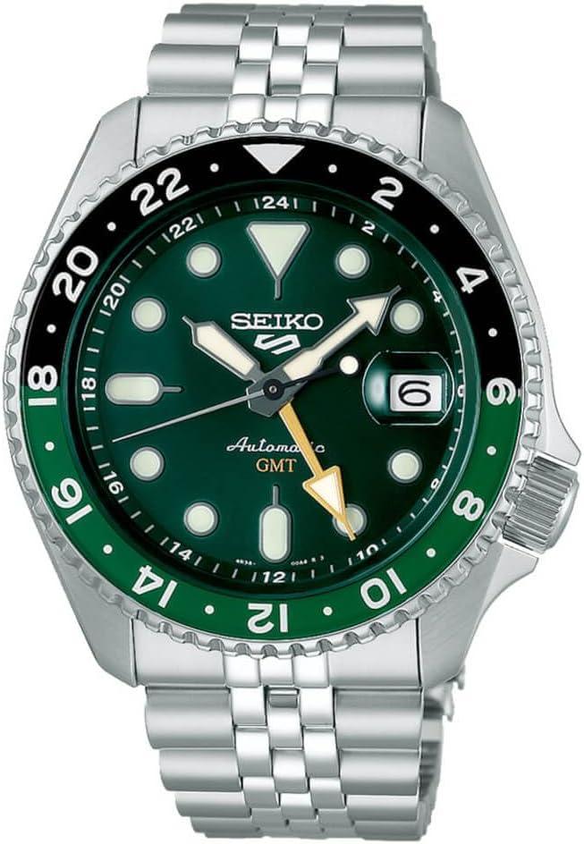 Seiko SSK035 5 Sports Automatic Silver-Tone with Green Dial GMT Series Watch