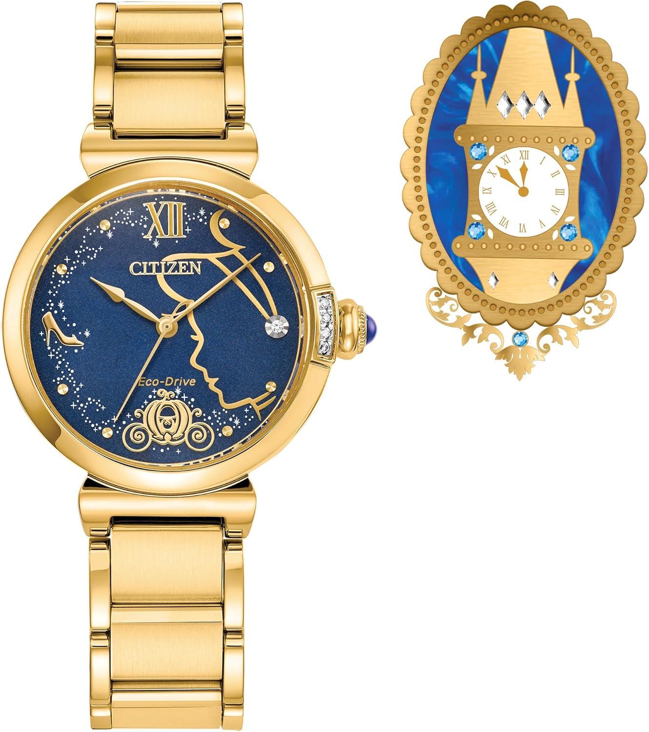 Citizen Women's Eco-Drive Cinderella 75th Anniversary Boxed Set, Blue Sunray Dial, Gold-Tone Stainless Steel Bracelet Watch
