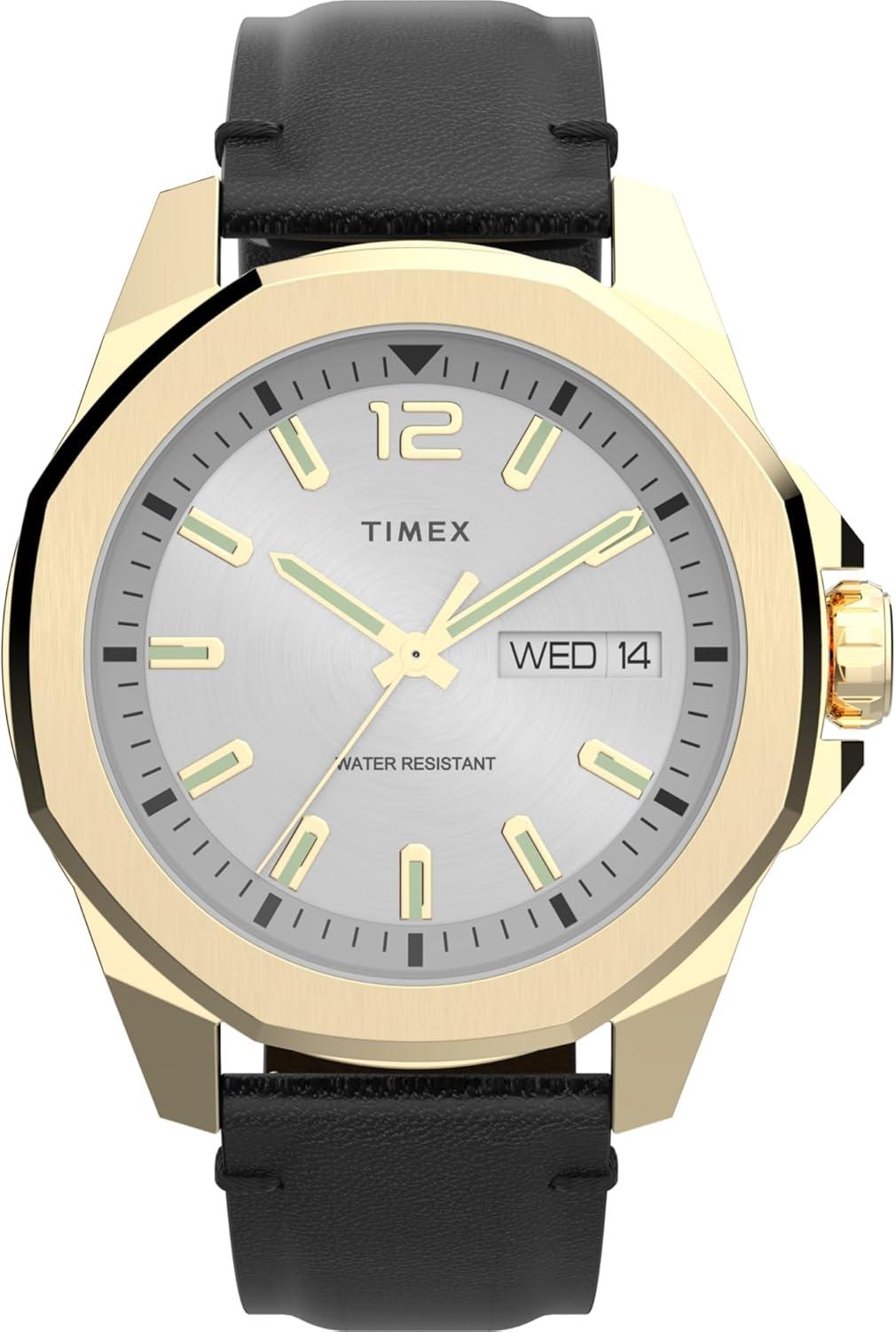 Timex Men's Essex 46mm Watch - Black Strap White Dial Gold-Tone Case