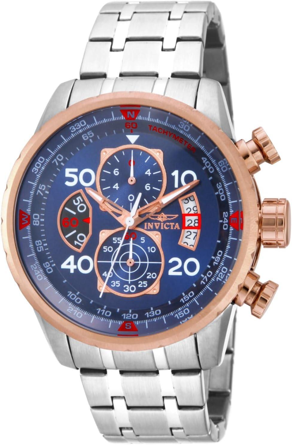 Invicta Men's Aviator Analog Display Japanese Quartz Watch - Rose Gold, Stainless Steel, 48mm