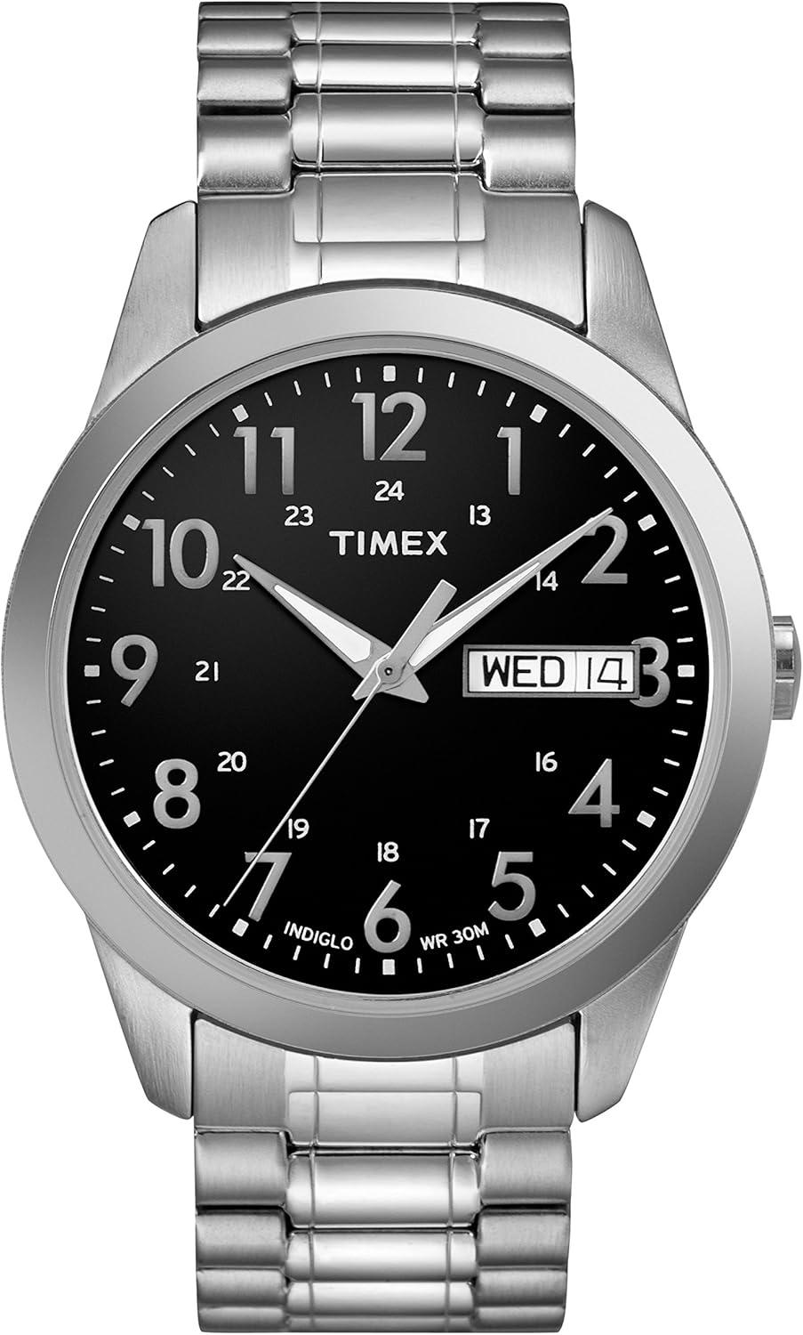 Timex Men's T2M932 South Street Sport Black/Silver-Tone Stainless Steel Expansion Band Watch
