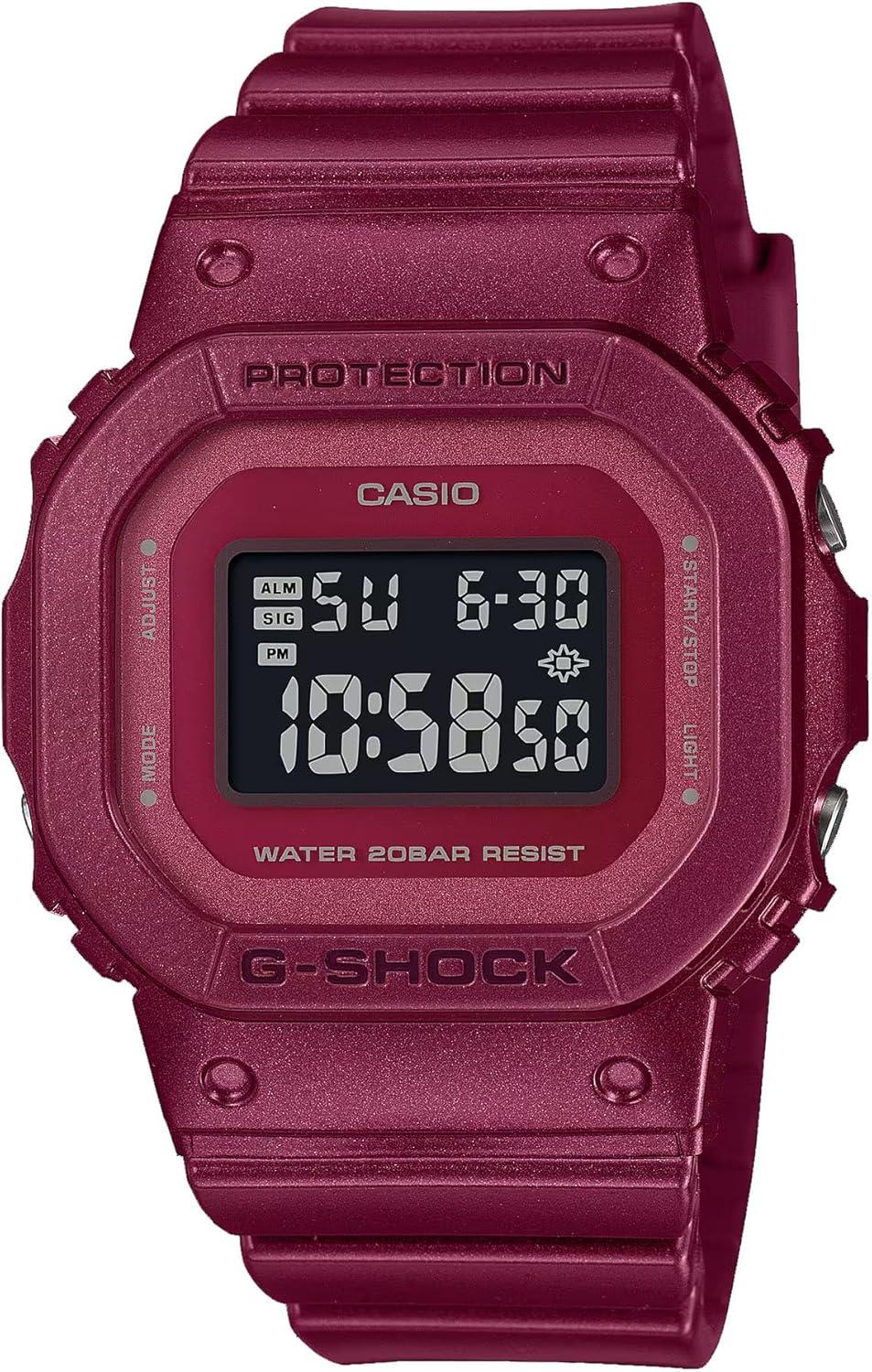 Casio GMDS5600RB-4 Women's Black Dial Alarm Burgundy Band Chronograph G Shock Watch