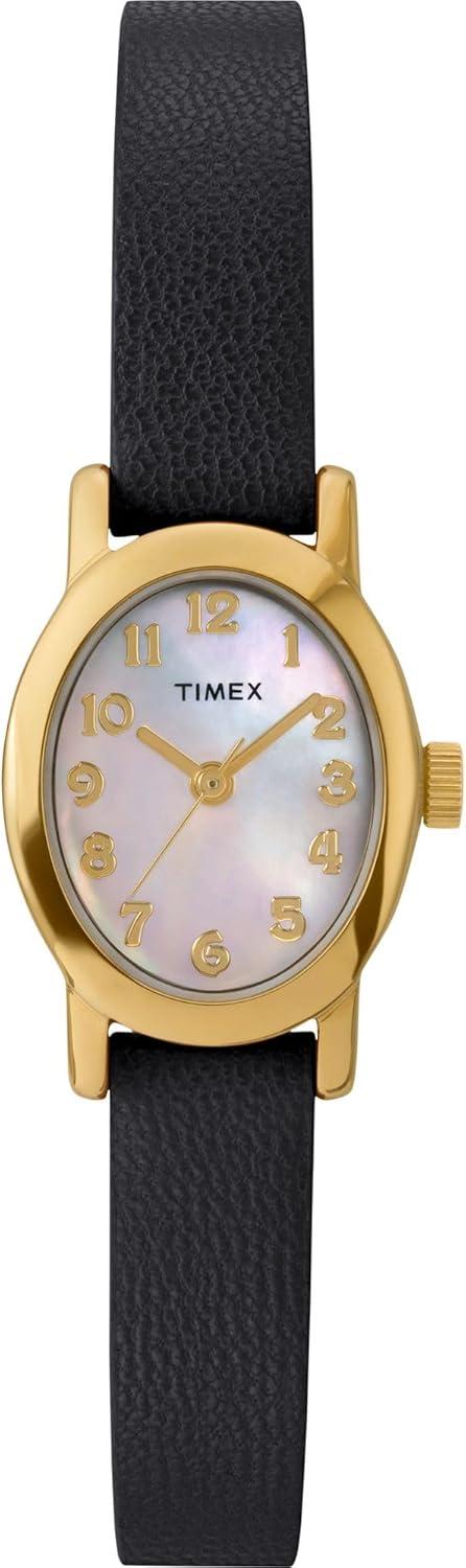 Timex Women's Cavatina 18mm Watch - Black Strap Mother of Pearl Dial Gold-Tone Case