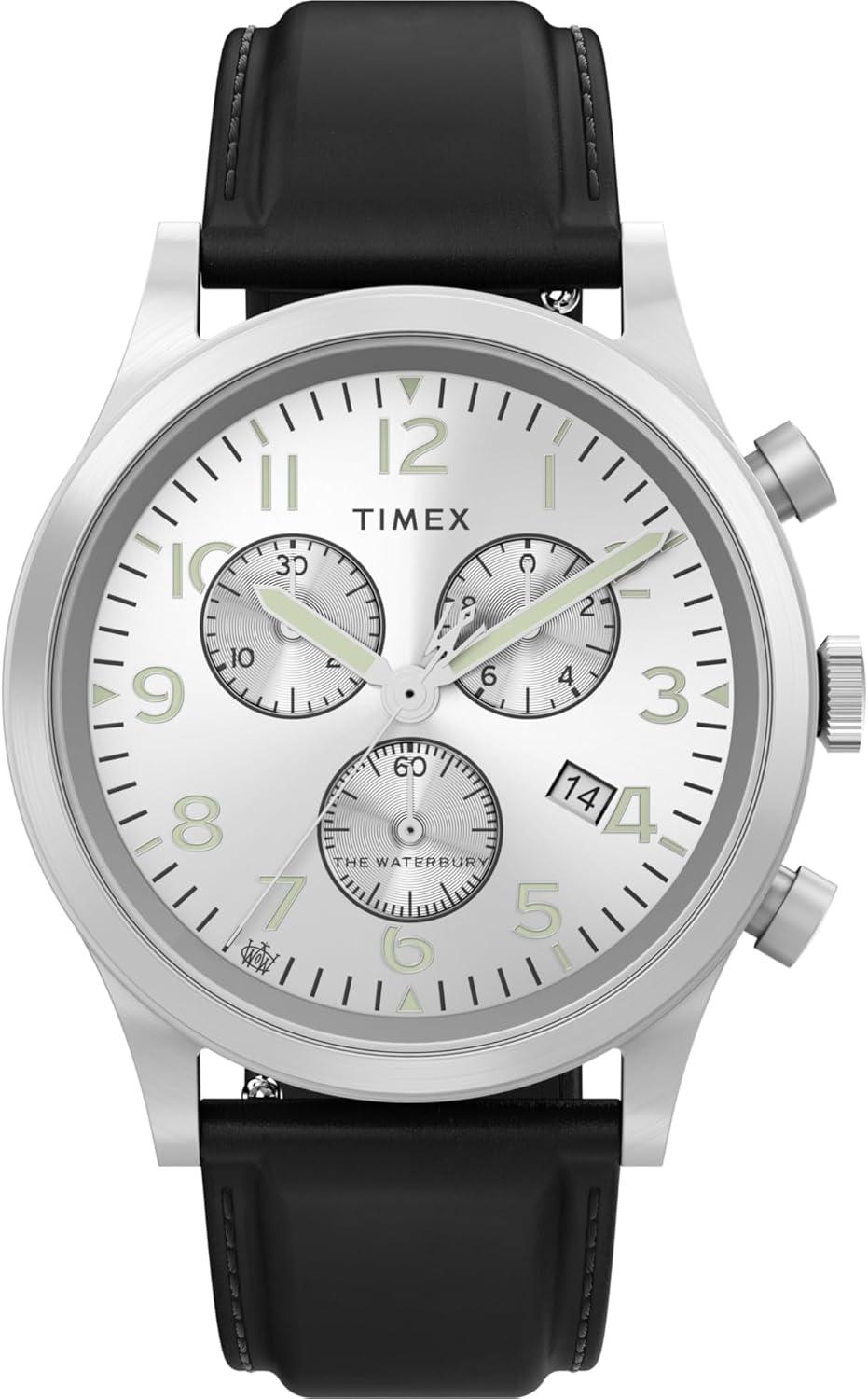 Timex Men's Waterbury Traditional 42mm Watch - Black Strap Silver-Tone Dial