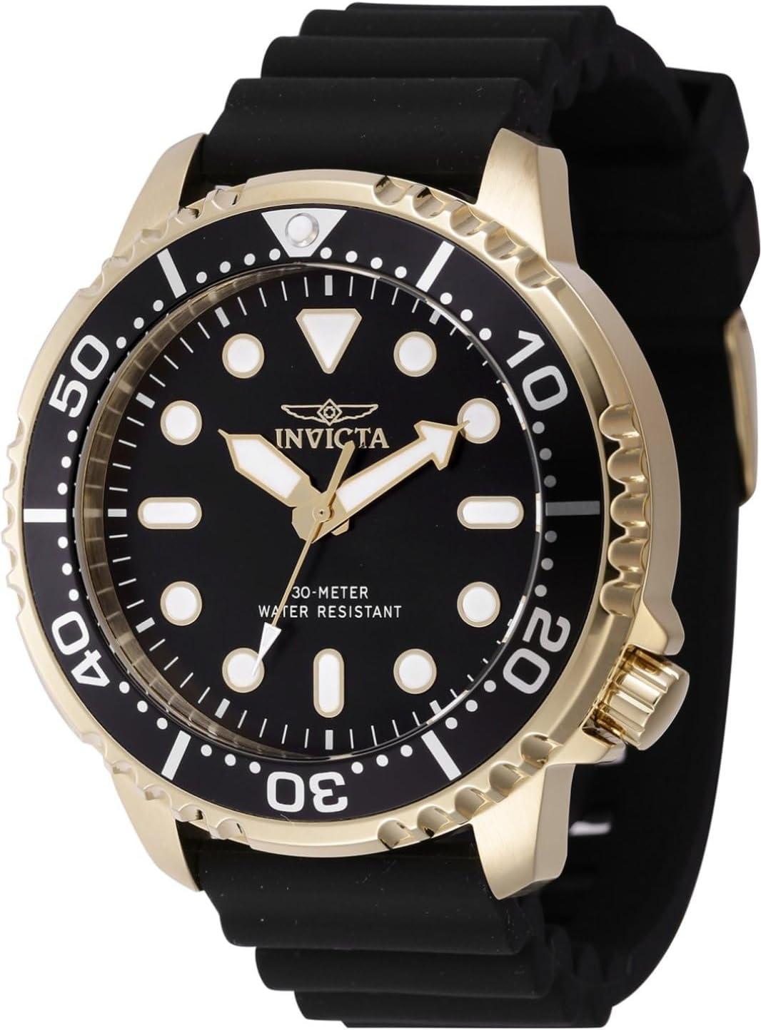 Invicta Pro Diver Men 48mm Stainless Steel Gold Black Dial PC21J Quartz Watch