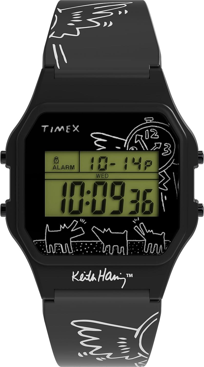 Timex Unisex Keith Haring T80 34mm Watch - Black Strap Digital Dial