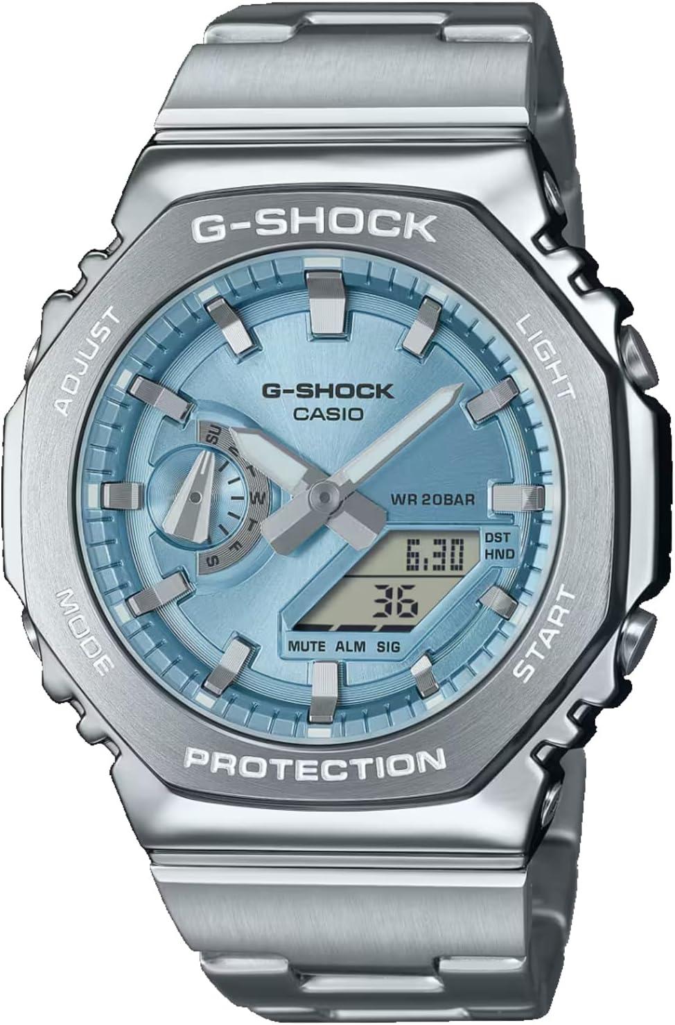 Casio G-Shock Octagonal Light Blue Stainless Steel Watch GM2110D-2A