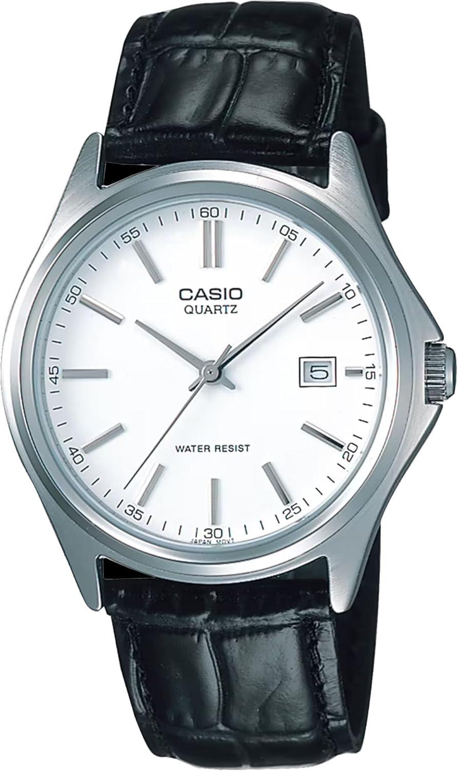 Casio MTP1183E-7A Men's Standard Leather Band White Dial 3-Hand Date Analog Watch