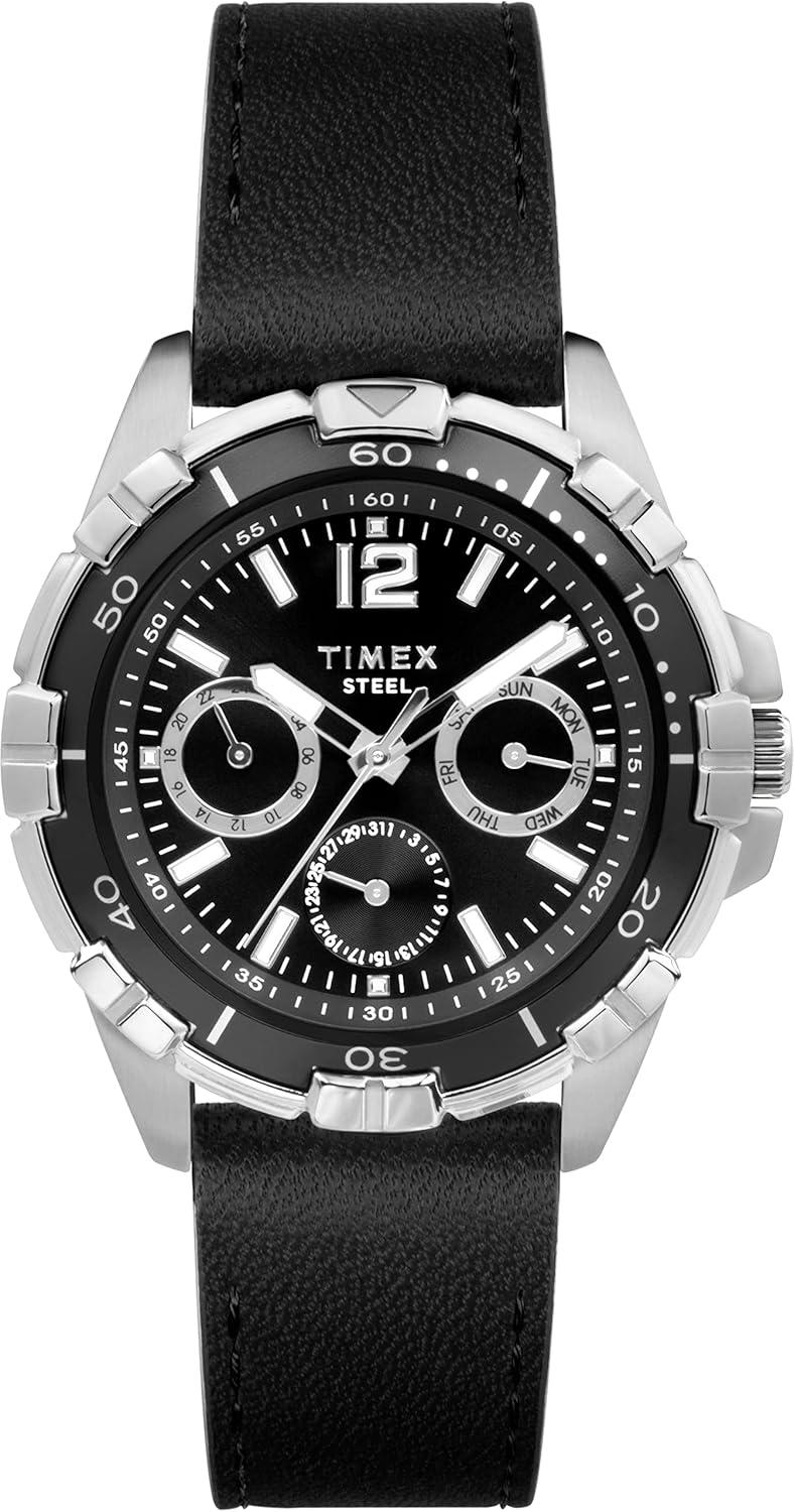 Timex Men's Premium Dress 44mm Watch - Black Strap Black Dial Silver-Tone Case
