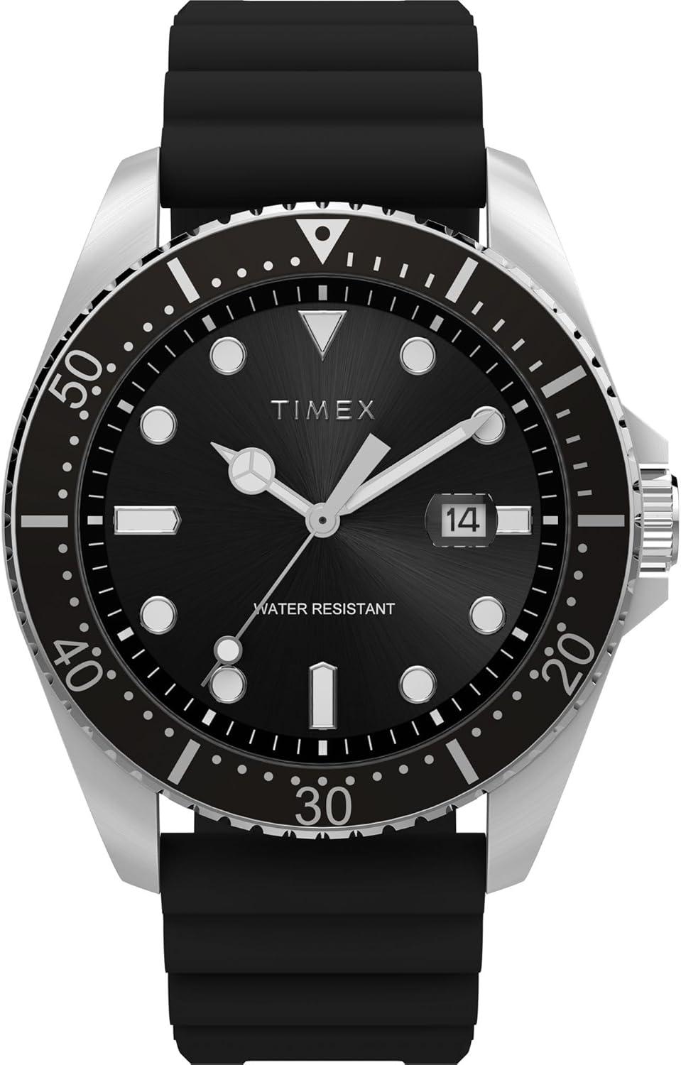 Timex Men's Dress 42mm Watch - Black Strap Black Dial Silver-Tone Case