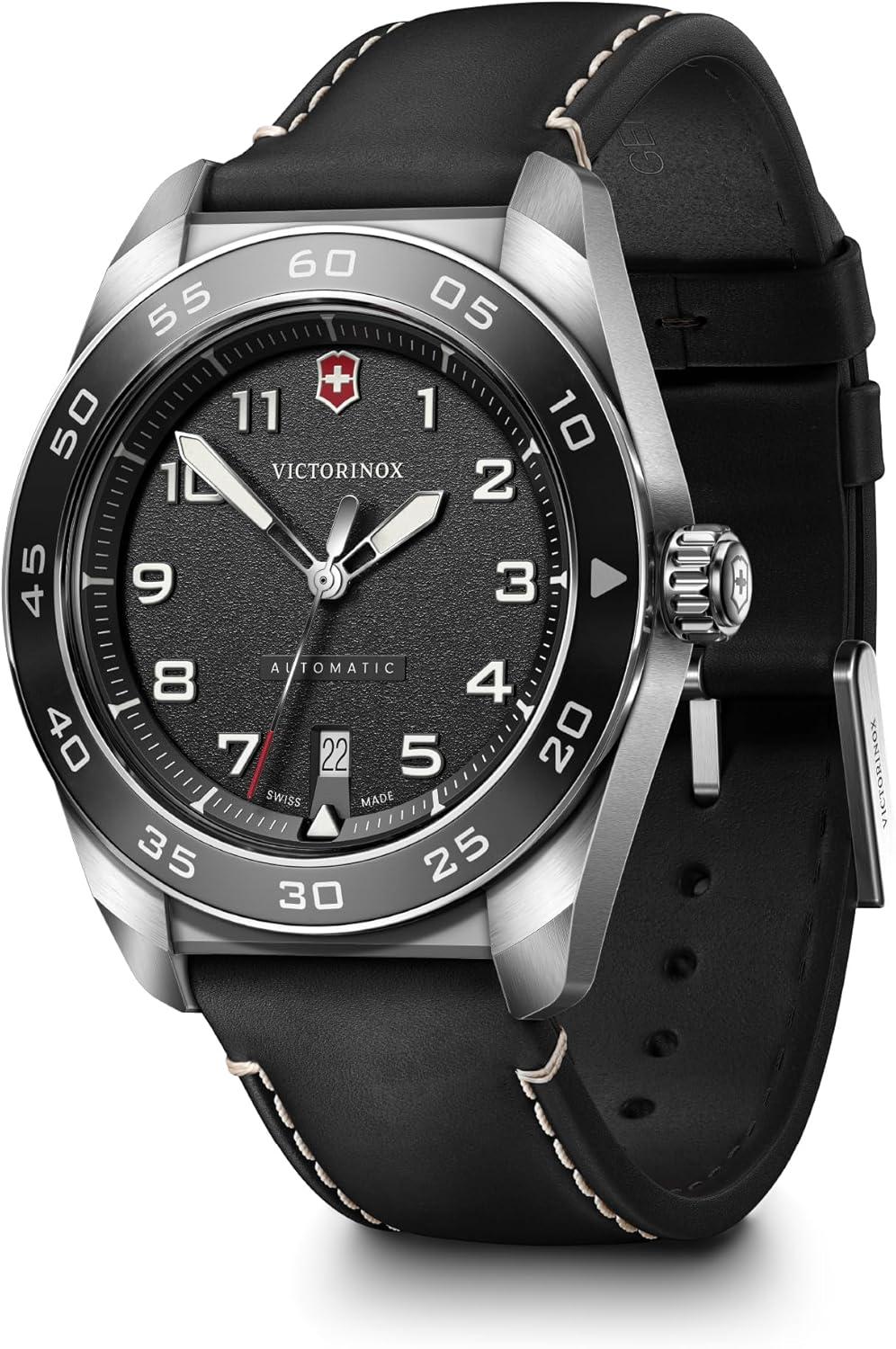 Victorinox Swiss Army Automatic Black Dial Black Leather Strap Watch 42mm - 242044