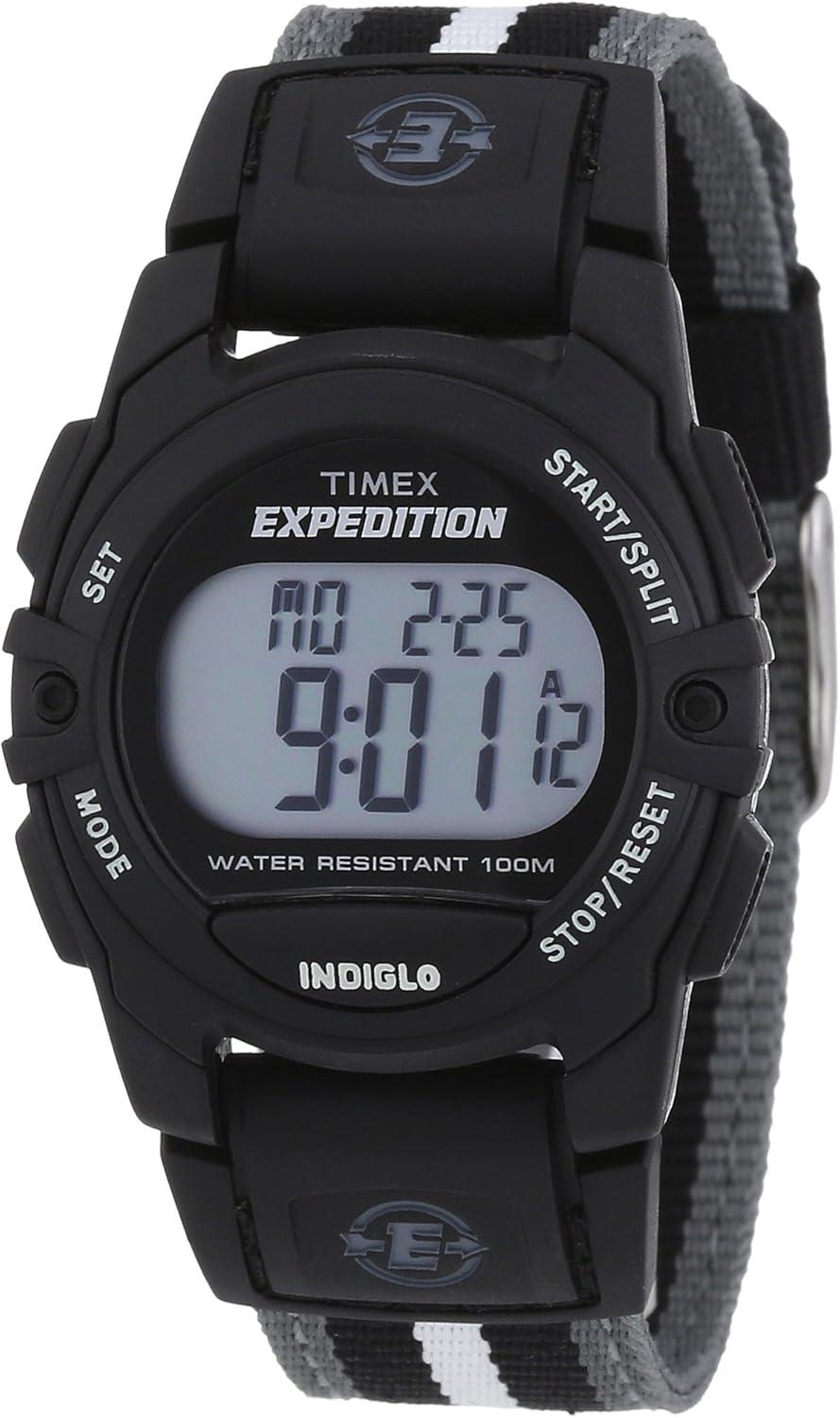 Timex Unisex Expedition Digital CAT 33mm Watch – Black Case with Black & Gray Striped Fabric Strap