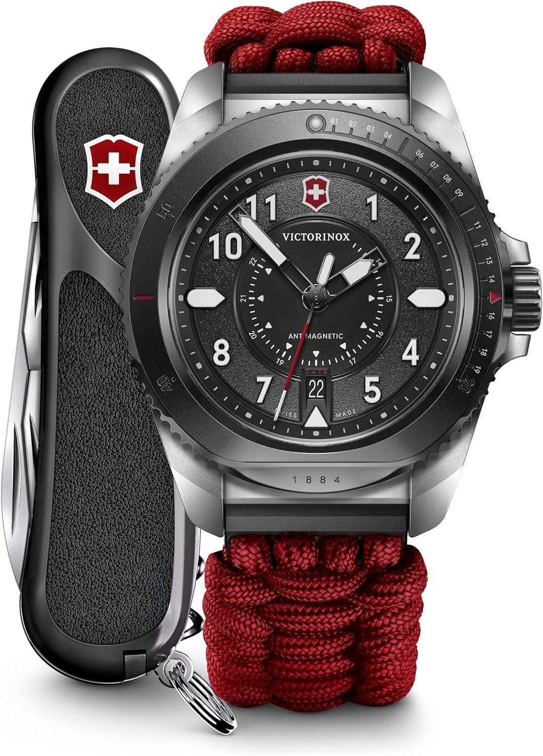 Victorinox Journey 1884 Limited Edition Black Dial Red Paracord Strap Watch Set 43mm - 242016.1