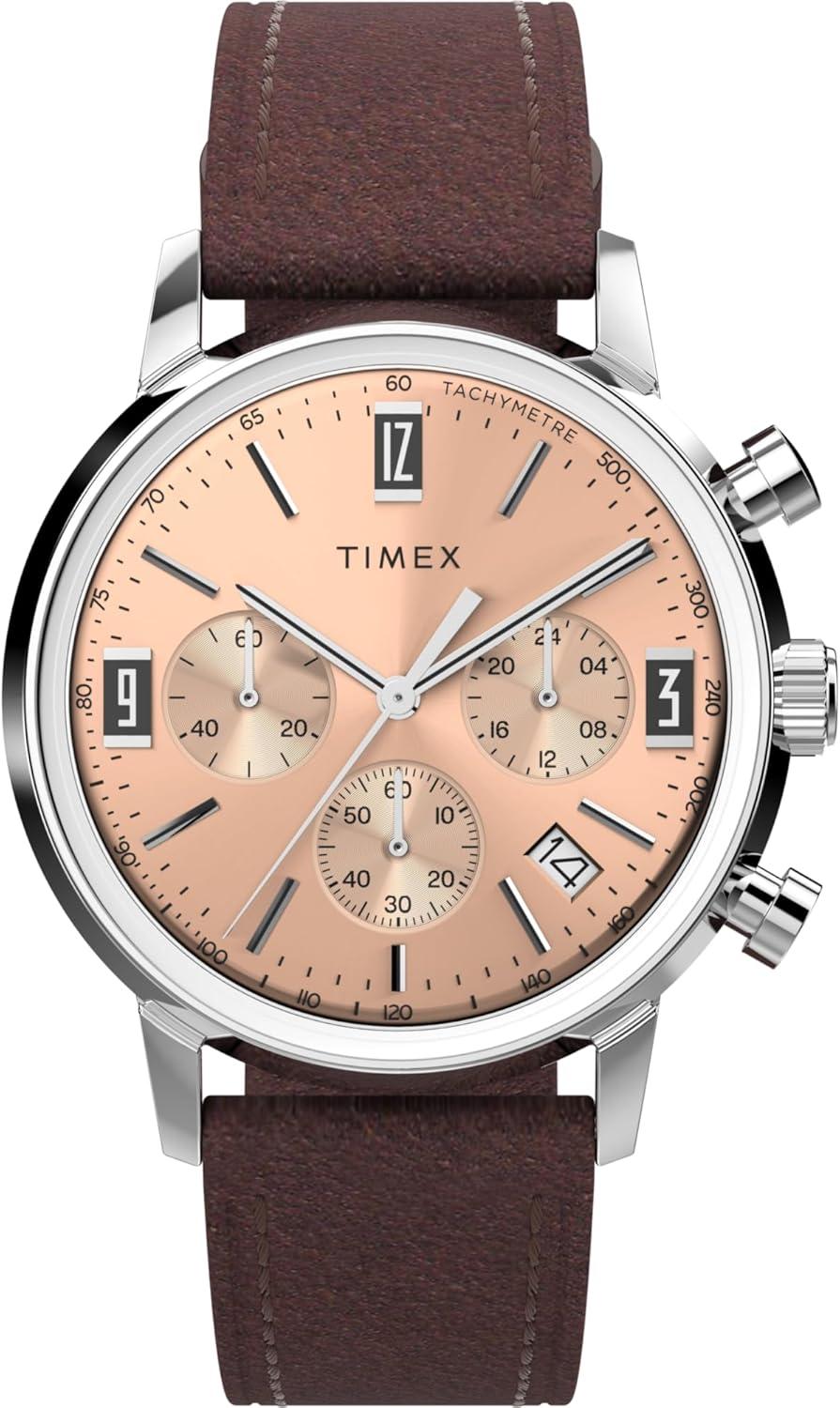 Timex Men's Marlin 40mm Watch - Brown Strap Rose Gold-Tone Dial