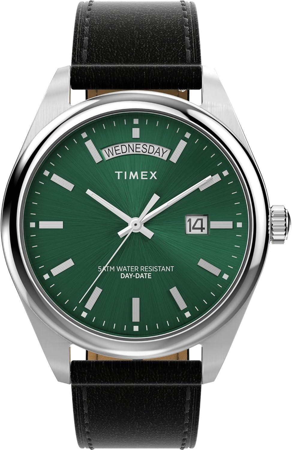Timex Men's Legacy 41mm Watch - Black Strap Green Dial Stainless Steel Case