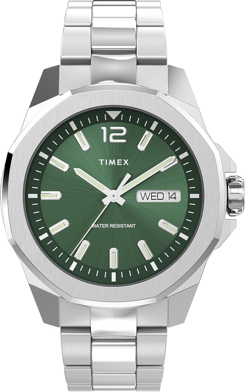 Timex Men's Essex 44mm Watch - Stainless Steel Bracelet Green Dial Silver-Tone Case