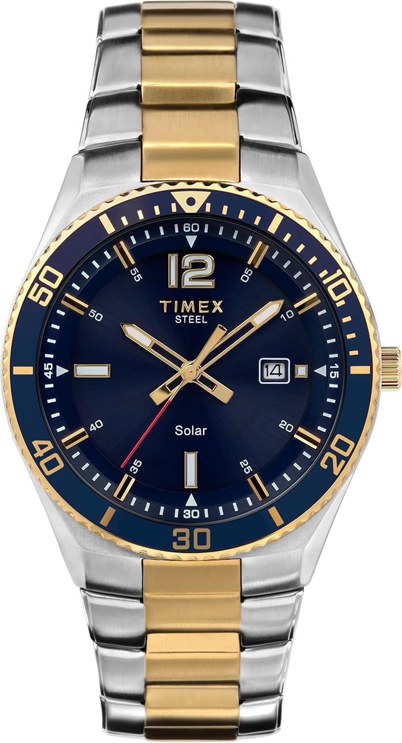 Timex Men's Solar Premium Dress 43mm Watch - Two-Tone Case & Blue Dial