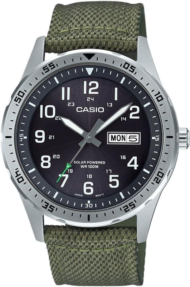Casio Men's Stainless Steel Solar Powered Cloth Strap, Green, 22 Casual Watch