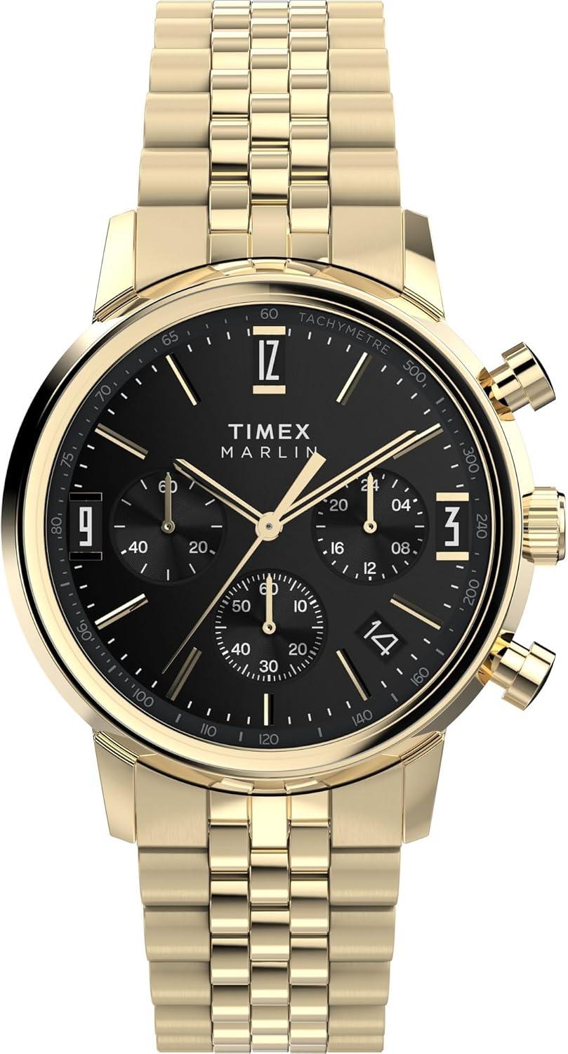 Timex Men's Marlin Quartz Chronograph 40mm Watch - Gold-Tone Bracelet Black Dial