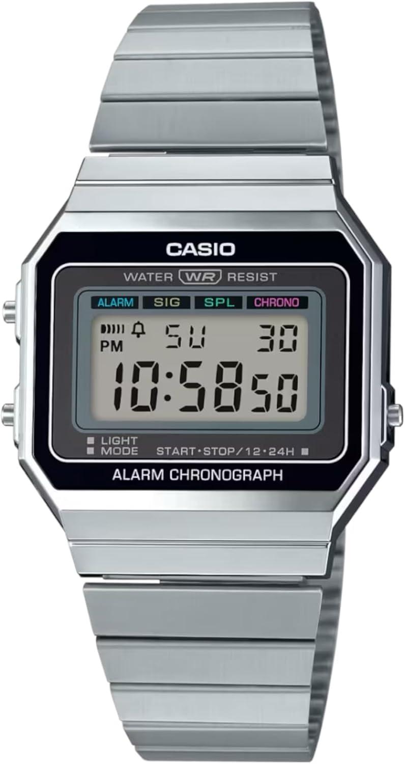 Casio A700W-1A Digital Unisex Watch: Retro Stainless Steel LED