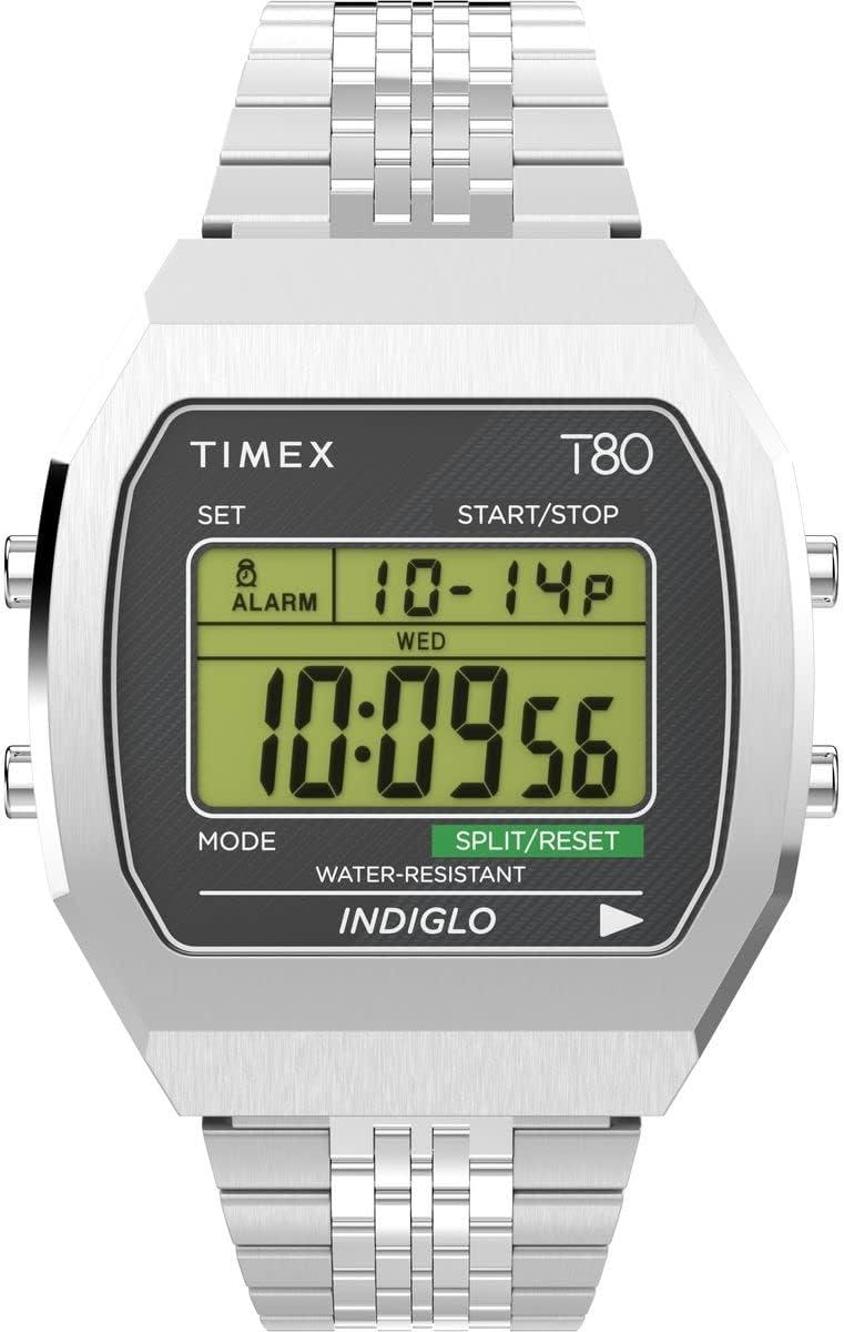 Timex Unisex T80 Steel 36mm Watch - Stainless Steel Band & Digital Dial