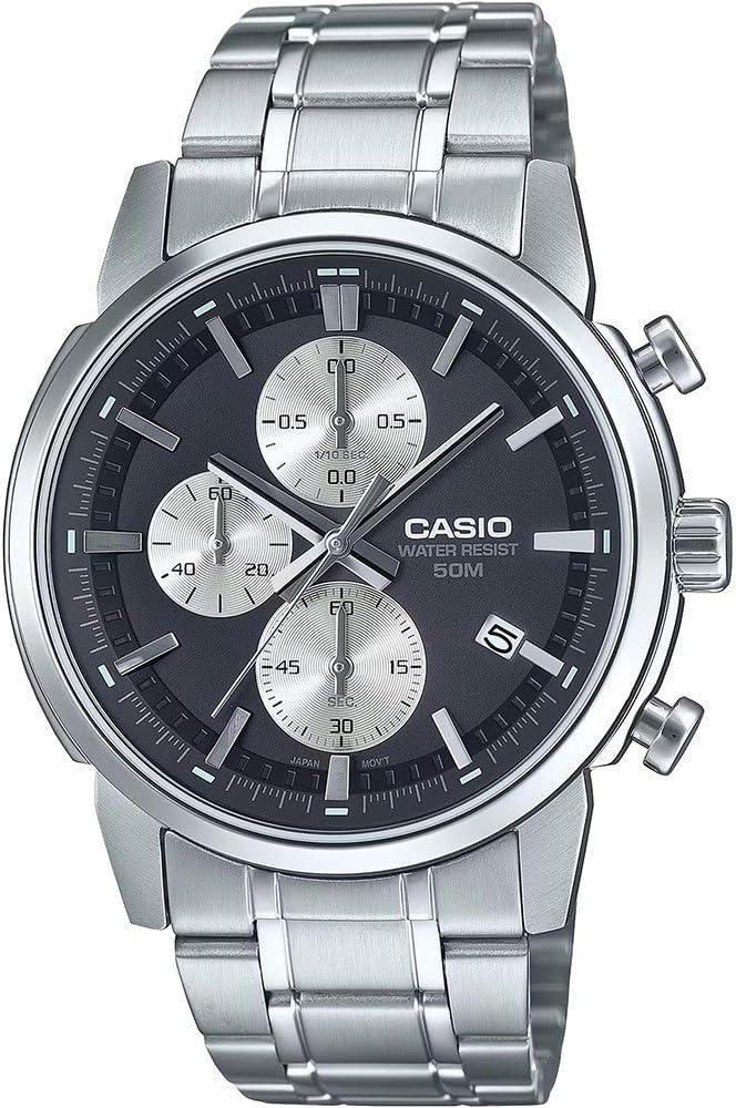 Casio MTP-E510D-1A2V Men's Standard Stainless Steel Black Dial 50M Chronograph Sports Watch