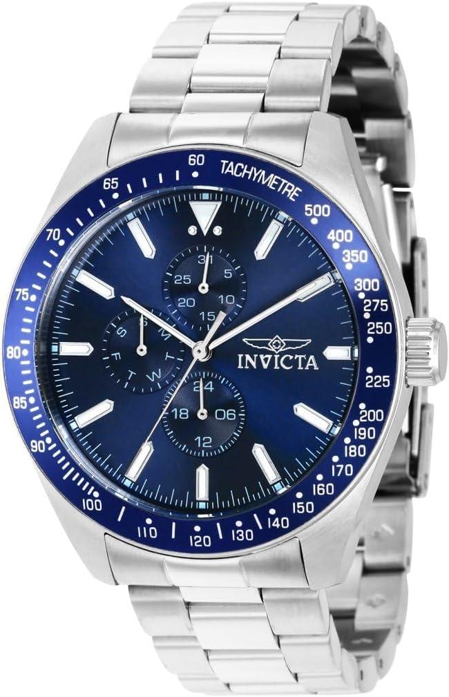 Invicta Aviator Men 45mm Stainless Steel Silver Blue Dial VH67 Quartz Watch