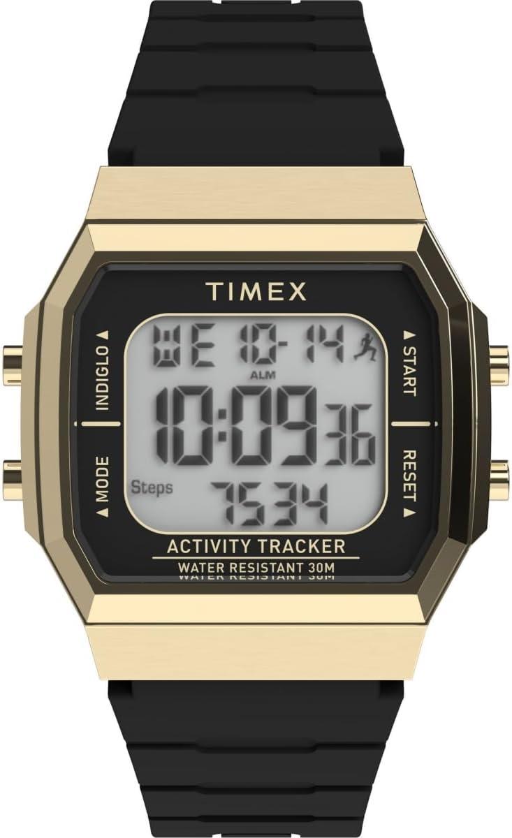 Timex Unisex Activity Tracker 40mm Watch - Green Strap Digital Dial Gold-Tone Case