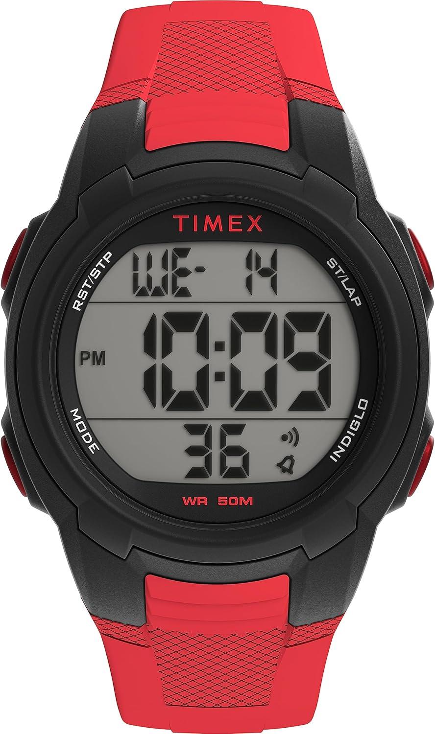 Timex Unisex T100 40mm Watch - Red Strap Digital Dial Black Case