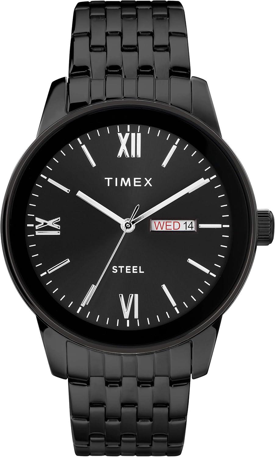Timex Men's Dress Analog 41mm Stainless Steel Bracelet Watch, Black