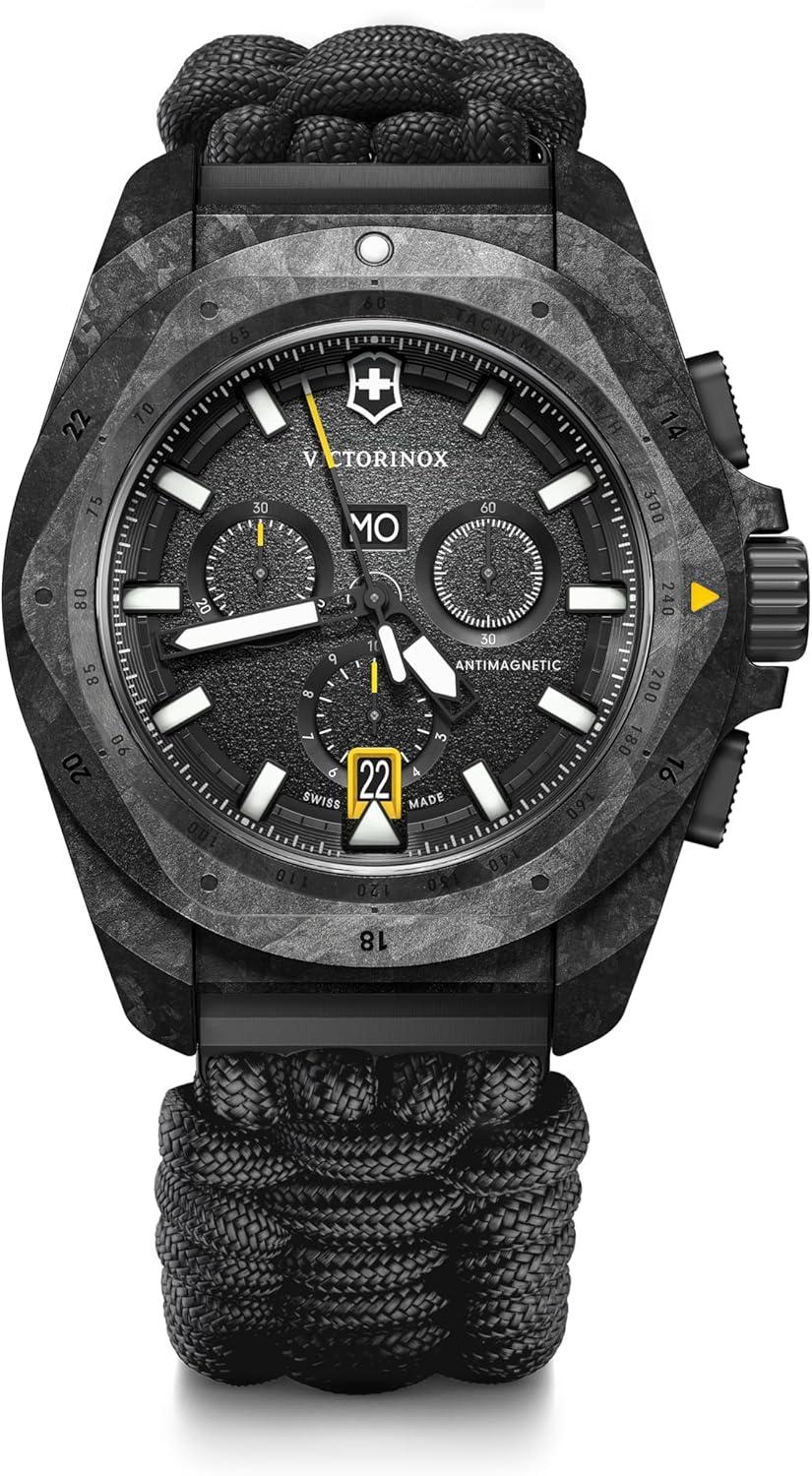 Victorinox I.N.O.X. Chrono Black Dial Black Paracord Strap Watch 43mm - 241989.1