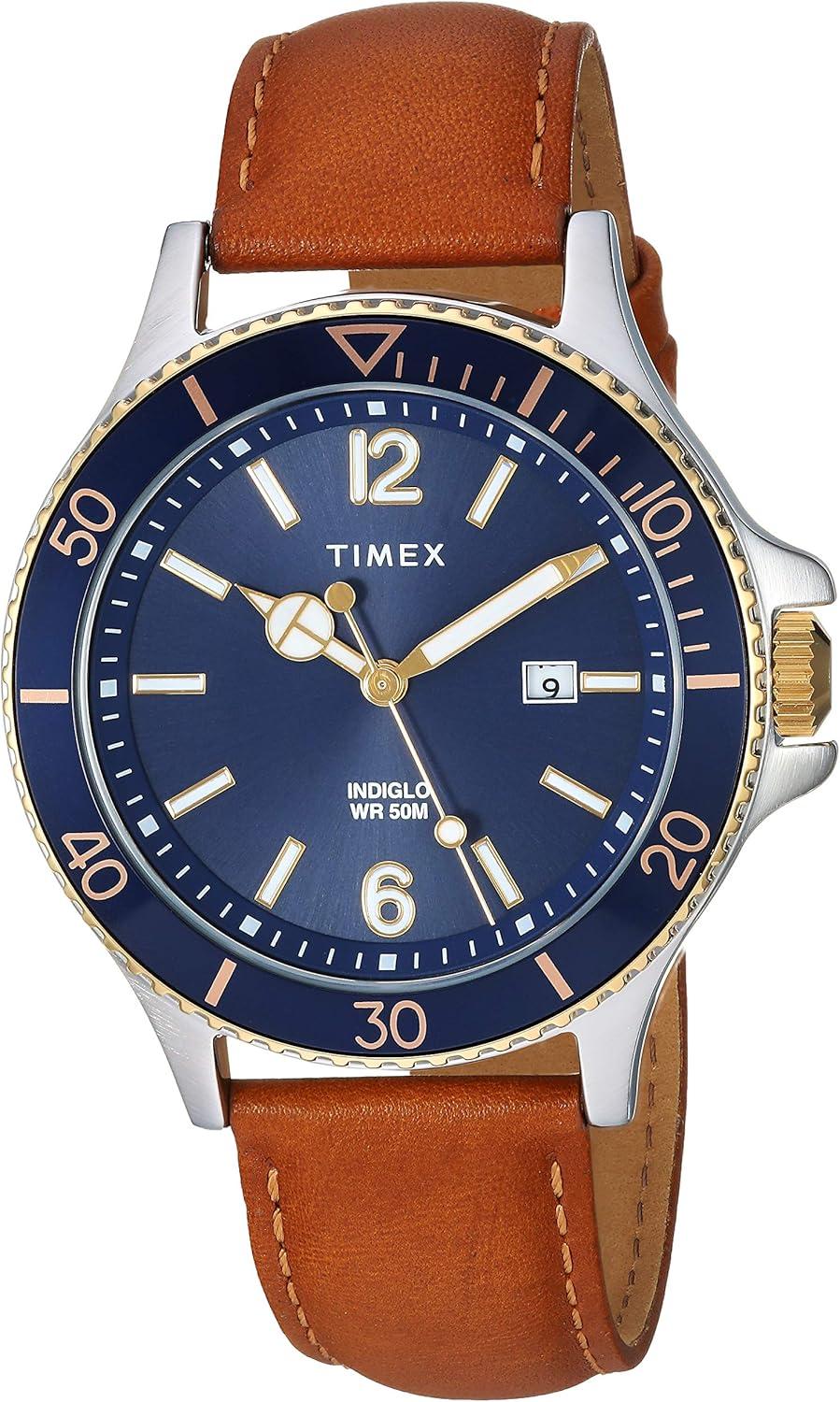 Timex Men's TW2R64500 Harborside Tan/Blue Leather Strap Watch