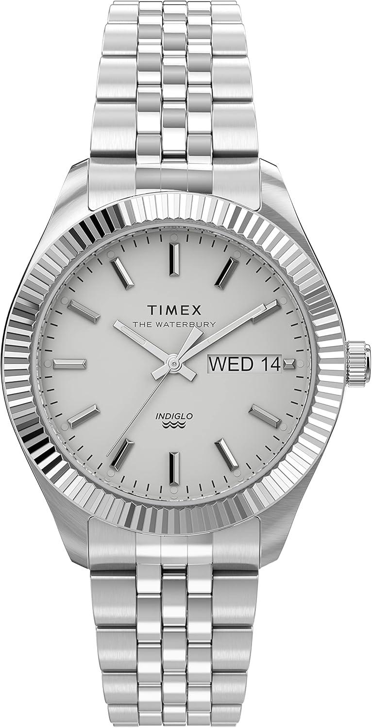 Timex Women's Waterbury Legacy Boyfriend 36mm Watch – Silver-Tone Case & Dial with Stainless Steel Bracelet