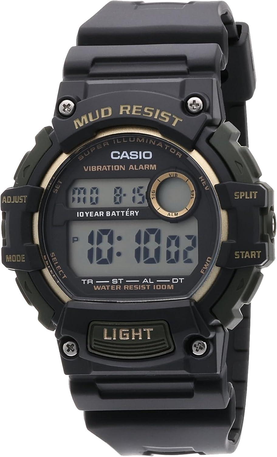 Casio Mud Resistant Stainless Steel Quartz Watch with Resin Strap