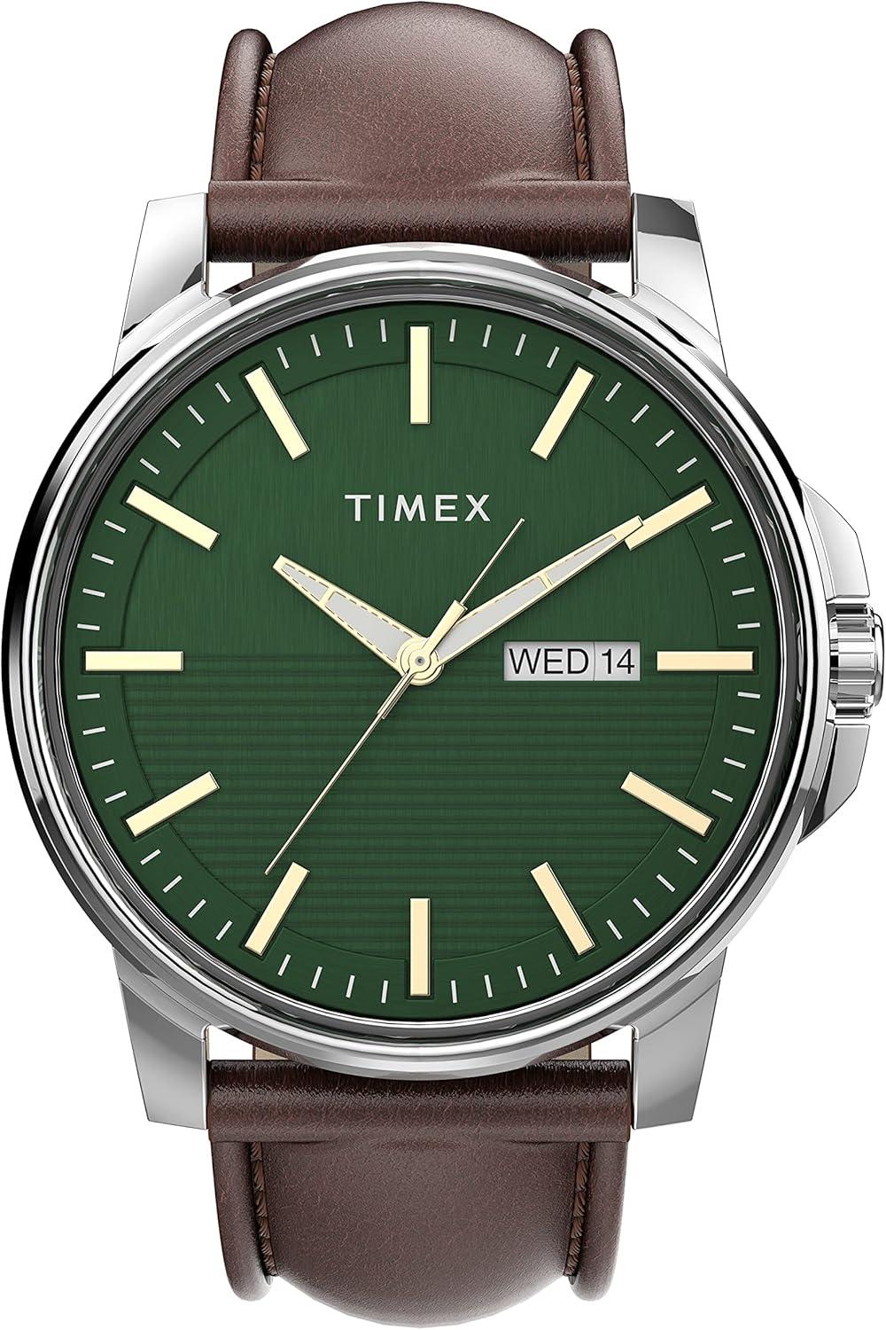Timex Men's Dress 45mm Watch – Silver-Tone Case Gray & Blue Dial