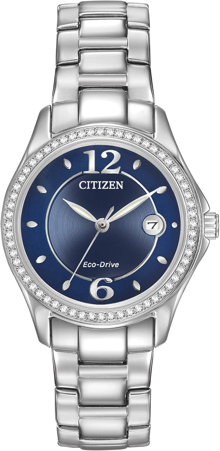 Citizen Women's Eco-Drive Dress Classic Crystal Watch in Stainless Steel, Blue Dial