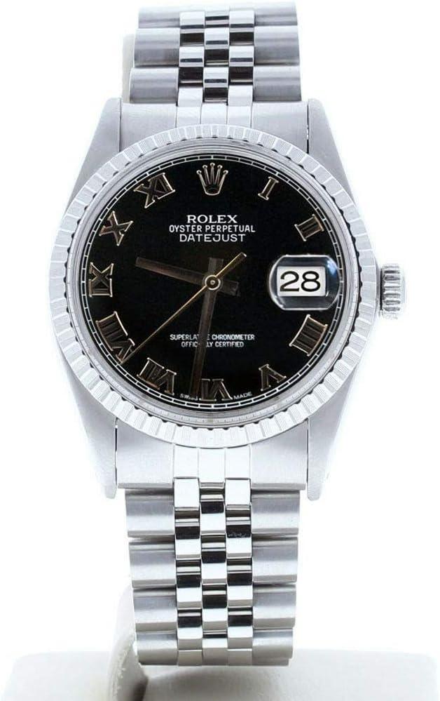 Rolex Mens Stainless Steel Datejust 16030 Black Roman Dial Engine Bezel (Certified Preowned)