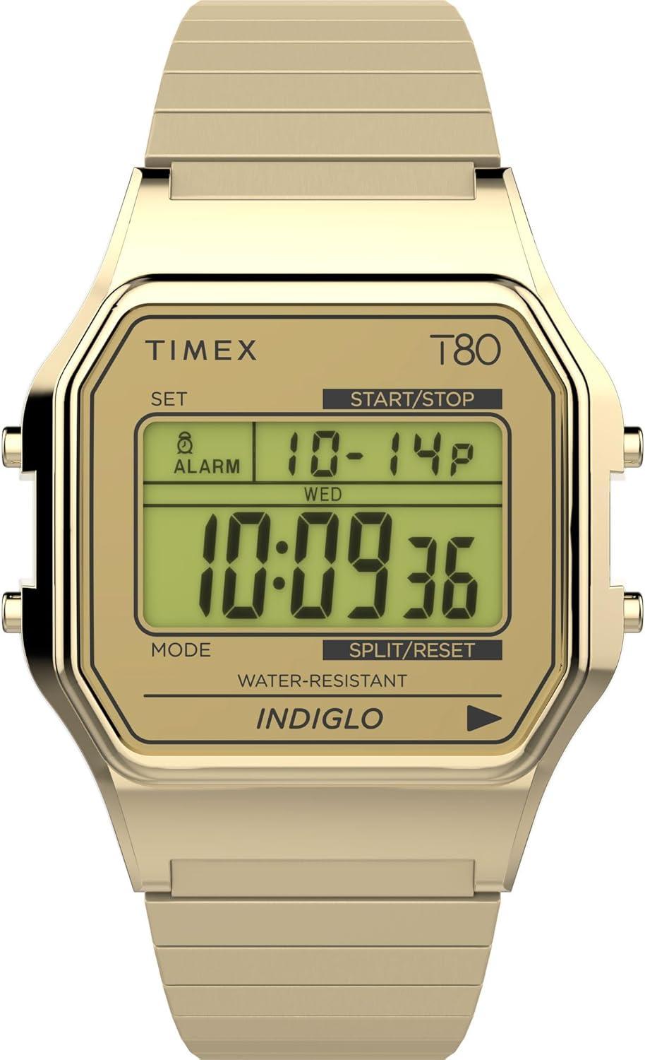 Timex Unisex T80 34mm Watch - Gold-Tone Expansion Band Digital Dial