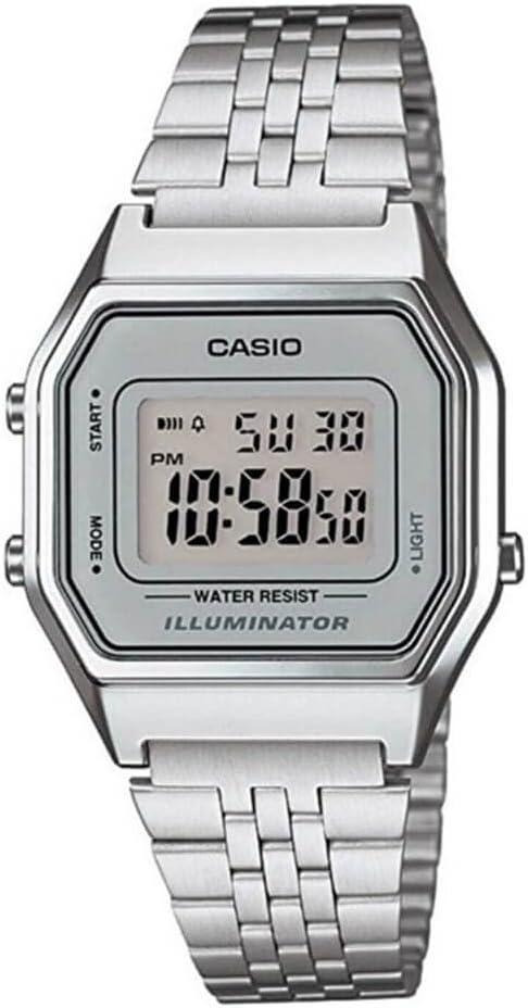 Casio Ladies Mid-Size Silver Tone Digital Retro Watch LA-680WA-7DF