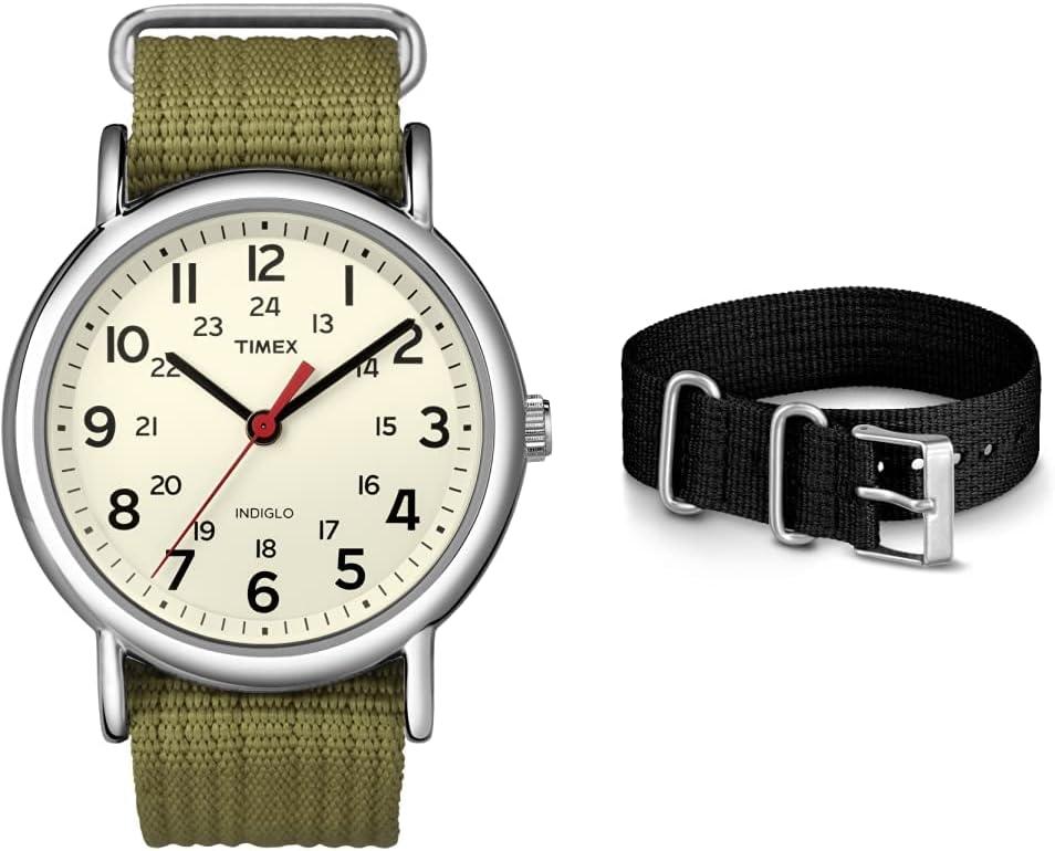 Timex Unisex Weekender 38mm Watch with Additional Fabric Slip-Thru Strap
