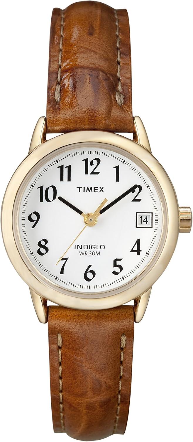 Timex Women's Easy Reader 25mm Watch – Gold-Tone Case with Honey Brown Leather Strap
