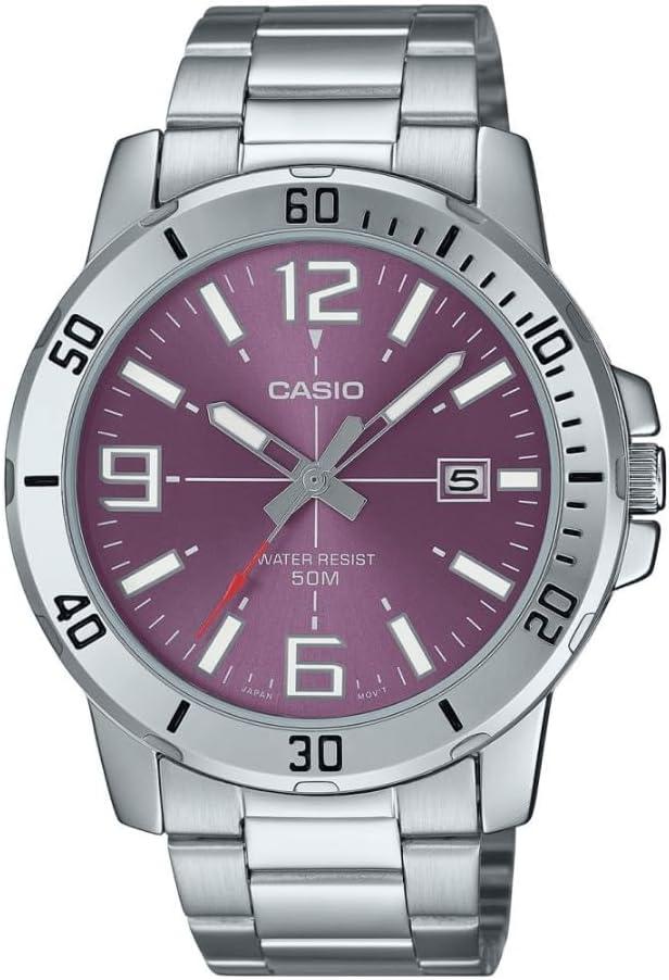 Casio Gents Watch Purple Dial Silver Band