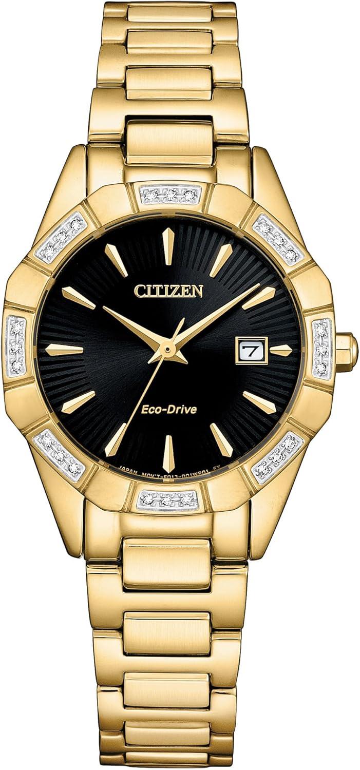 Citizen Women's Eco-Drive Classic Corso Diamond Gold Stainless Steel Watch, Black Dial