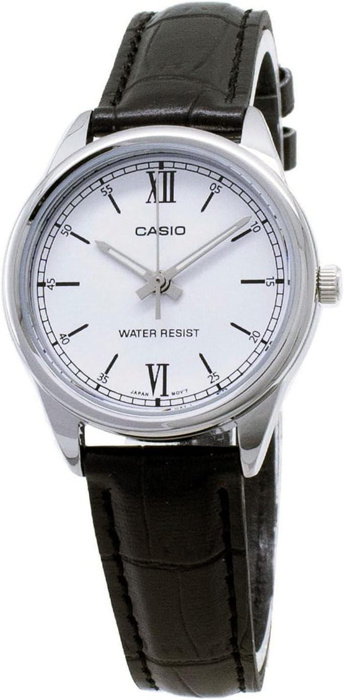 Casio LTP-V005L-7A Women's Standard Analog Black Leather Band Silver Dial Watch