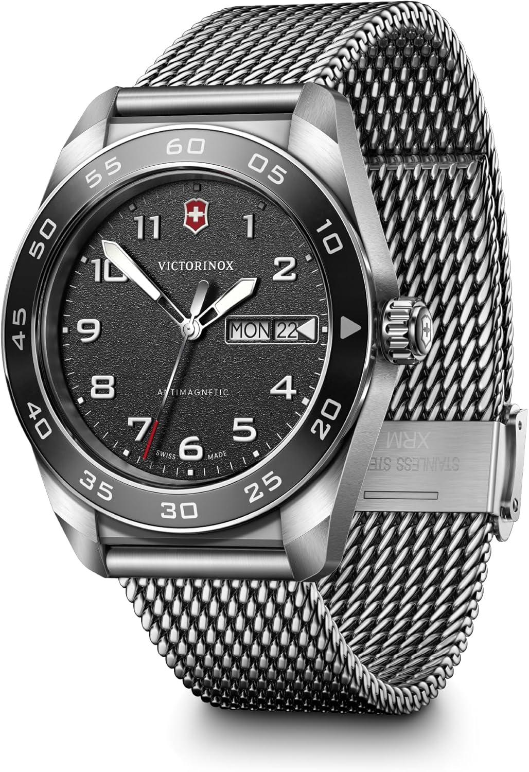 Victorinox Swiss Army Quartz Black Dial Mesh Stainless Steel Watch 42mm