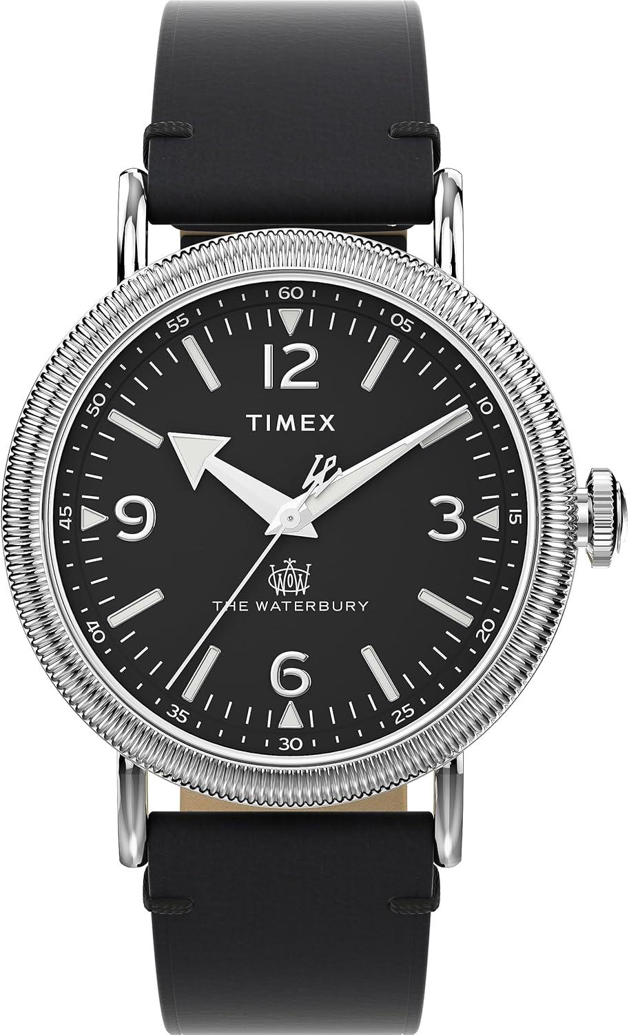 Timex Men's Waterbury Traditional 40mm Watch - Black Strap Black Dial Silver-Tone Case